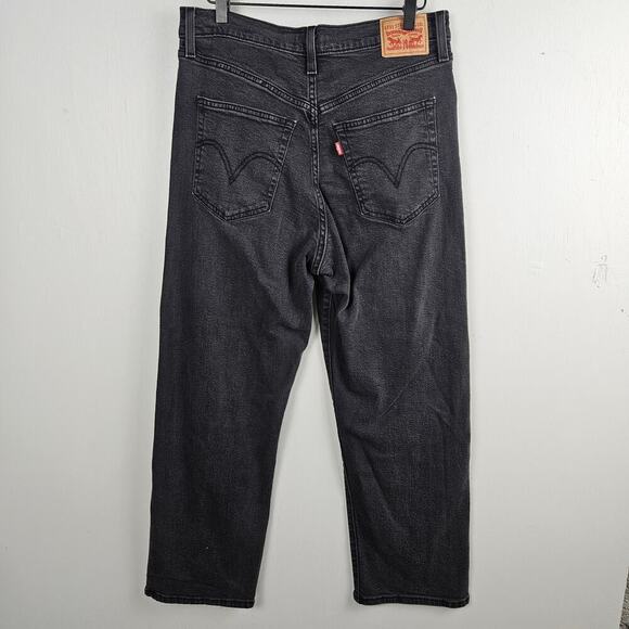 Levi's Ribcage Stright Ankle Jeans 31 Washed Black Button Fly High Rise - Picture 6 of 8